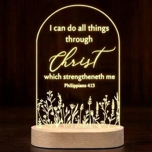 Christian Bible Verse LED Night Light LED Lamp Wood Base Gift Phillipians 4:13